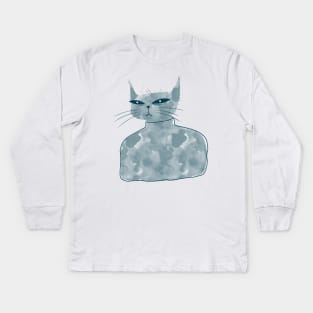 Cute and confused gray alien cat Kids Long Sleeve T-Shirt